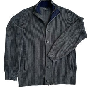 Men’s Express Gray Full-Zip Snap W/Pockets Long Sleeve Ribbed  Sweater Medium